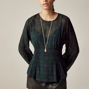 J. Crew Plaid Blouse in Green and Blue